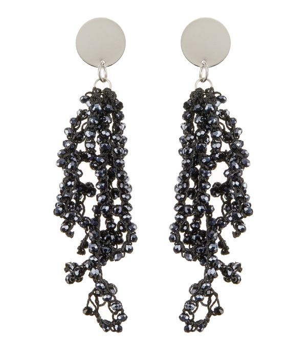 Clip On Earrings - Roch N - silver drop earring with navy blue crystal strands