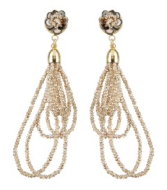 Clip On Earrings - Roya B - gold drop earring with loops of sparkling bronze glass beads