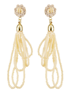 Clip On Earrings - Roya G - gold drop earring with loops of sparkling natural glass beads