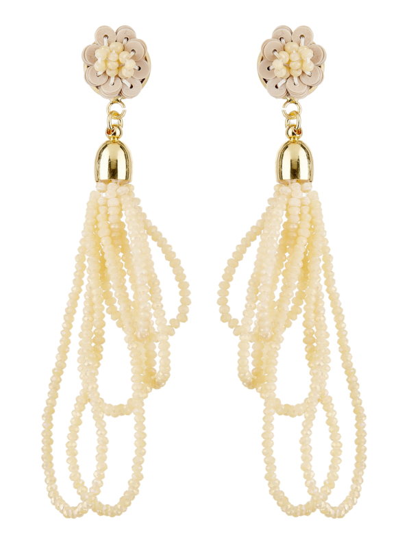 Clip On Earrings - Roya G - gold drop earring with loops of sparkling natural glass beads