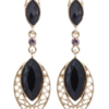 Clip on earrings - Velma - gold drop earring with black stones