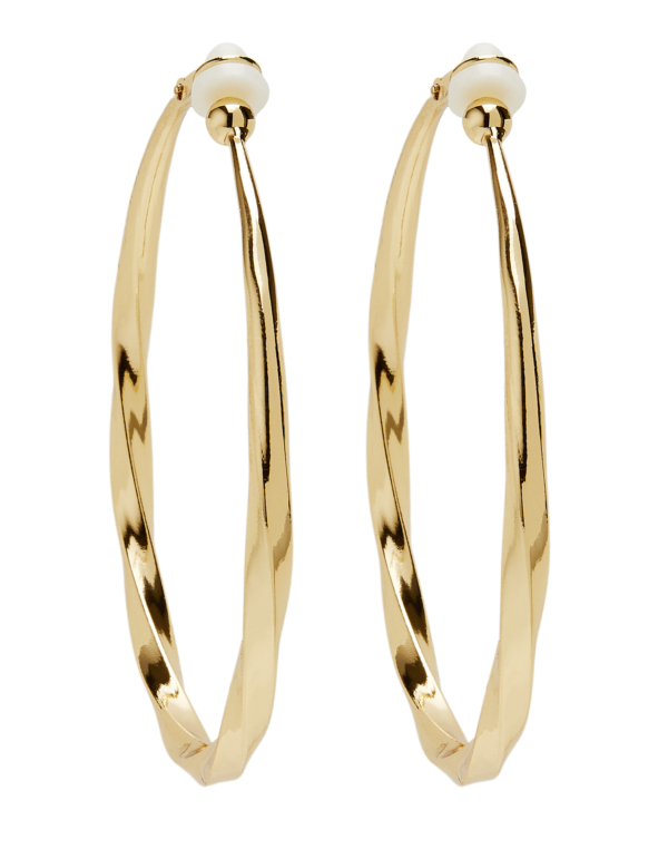 Clip On Hoop Earrings - Dhana - large gold twisted hoops